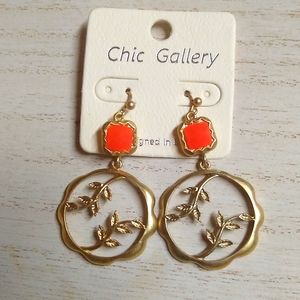 😻 3 For $15 Orange Gem Leafy Vine Hollow Hoops